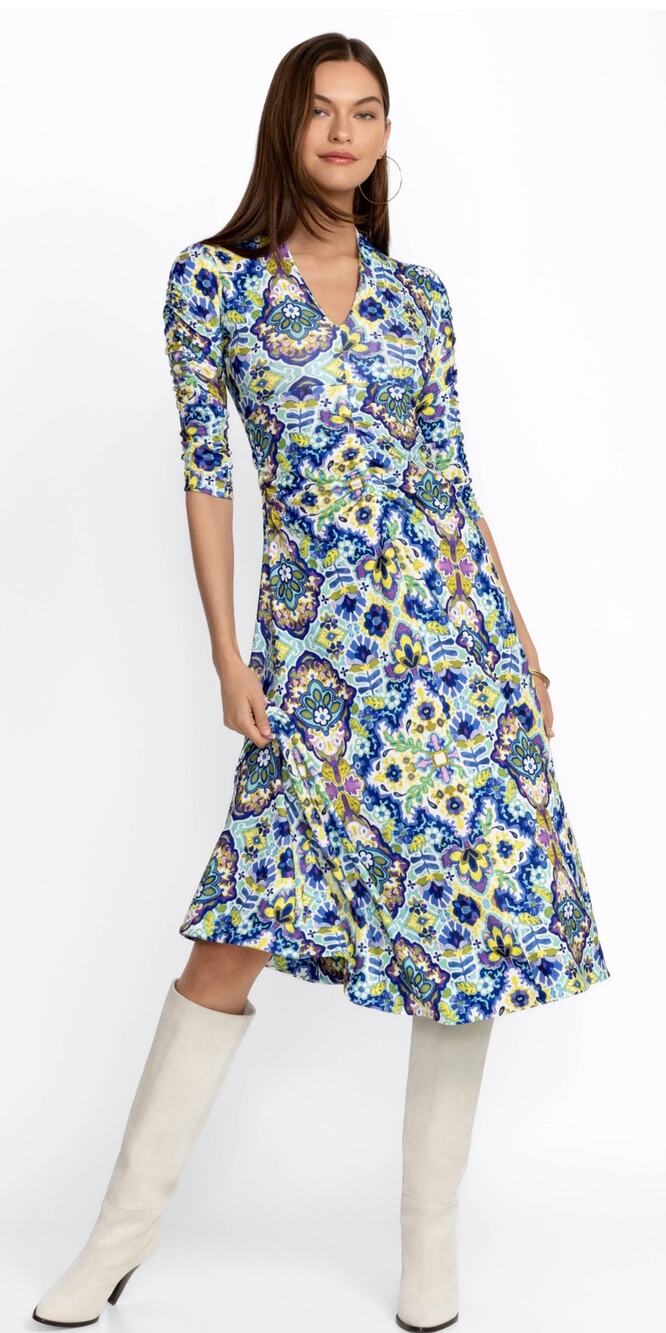 Johnny Was Kiara Matte Jersey Tea Length Dress Multi Size Large